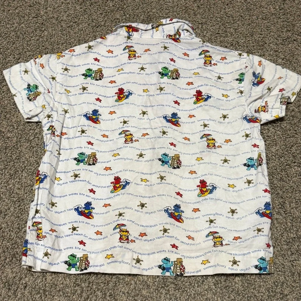 Vintage Carter's Beach Hippo Button Front‎ Shirt 12-18M Surf Ocean Print